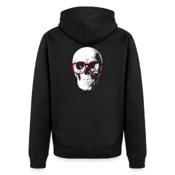 Nerd totenkopf für Geeks - Unisex Premium Bio Zip Hoodie - Schwarz - Hinten - Nico (187cm)