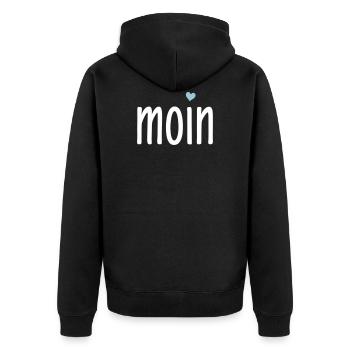 Moin Herz - norddeutscher Gruß - zweifarbig - Unisex Premium Bio Zip Hoodie - Schwarz - Hinten - Nico (187cm)