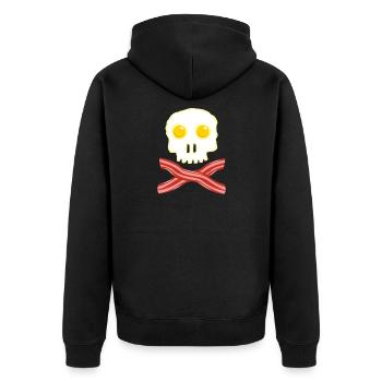 Speck und Eier Totenkopf Skull - Bacon Eggs - Unisex Premium Bio Zip Hoodie - Schwarz - Hinten - Nico (187cm)