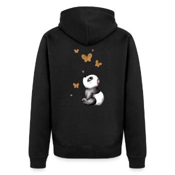 Träumender Comic Panda - Unisex Premium Bio Zip Hoodie - Schwarz - Hinten - Nico (187cm)