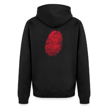 realistischer Fingerabdruck in rot - Unisex Premium Bio Zip Hoodie - Schwarz - Hinten - Nico (187cm)