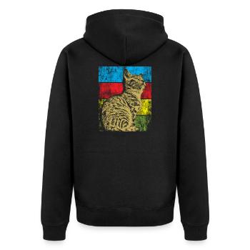 Katze Vintage Retro Katzen Geschenk - Unisex Premium Bio Zip Hoodie - Schwarz - Hinten - Nico (187cm)