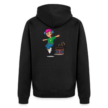 Hip Hop Girl tanzt mit Ghetto Blaster Breakdance - Unisex Premium Bio Zip Hoodie - Schwarz - Hinten - Nico (187cm)
