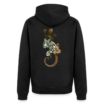 Echse - Unisex Premium Bio Zip Hoodie - Schwarz - Hinten - Nico (187cm)
