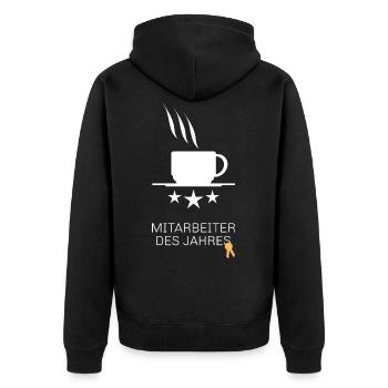 Mitarbeiter des Jahres - Unisex Premium Bio Zip Hoodie - Schwarz - Hinten - Nico (187cm)