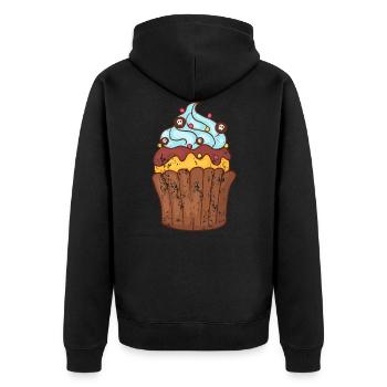 Retro Vintage Grunge Halloween Cupcakes Muffins - Unisex Premium Bio Zip Hoodie - Schwarz - Hinten - Nico (187cm)