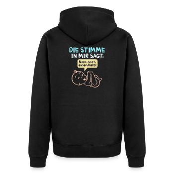 Schwangerschaft | Babybauch Geschenk - Unisex Premium Bio Zip Hoodie - Schwarz - Hinten - Nico (187cm)