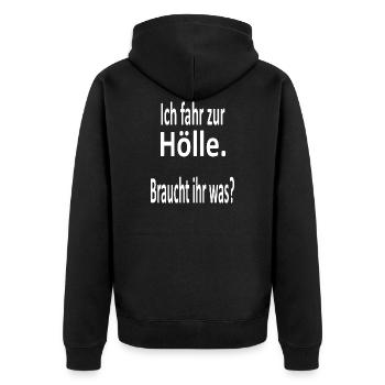 Go to hell- say, devil, fire, joke - Unisex Premium Organic Zip Hoodie - black - Back - Nico (187cm)