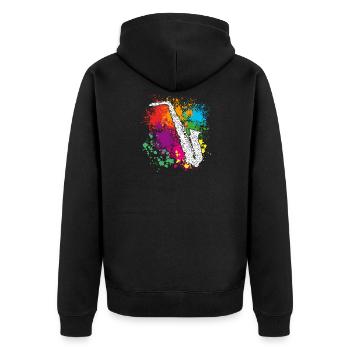 Saxofon, Sax, Farbkleckse - Unisex Premium Bio Zip Hoodie - Schwarz - Hinten - Nico (187cm)