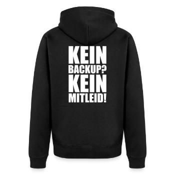 Kein Backup? Kein Mitleid! Programmierer Spruch - Unisex Premium Bio Zip Hoodie - Schwarz - Hinten - Nico (187cm)