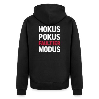 Hokus Pokus Faultier Modus Spruch Faul Faulheit - Unisex Premium Bio Zip Hoodie - Schwarz - Hinten - Nico (187cm)
