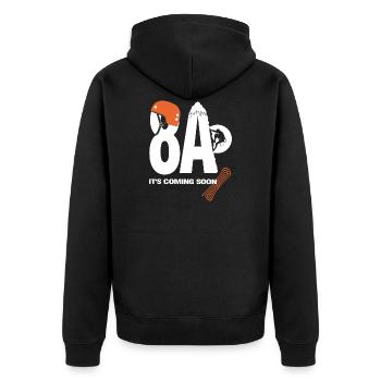 8A Es kommt bald - Passionsklettern - Unisex Premium Bio Zip Hoodie - Schwarz - Hinten - Nico (187cm)