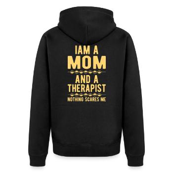 Mom Therapist : Iam a Mom and a Therapist - Unisex Premium Bio Zip Hoodie - Schwarz - Hinten - Nico (187cm)