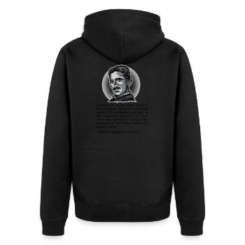 017 Zitat Nikola Tesla invention is most important - Unisex Premium Bio Zip Hoodie - Schwarz - Hinten - Nico (187cm)