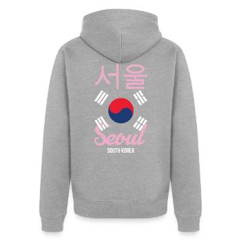 Seoul Korea Südkorea Koreanisch Stadt K-Pop Spruch - Unisex Premium Bio Zip Hoodie - Grau meliert - Hinten - Nico (187cm)