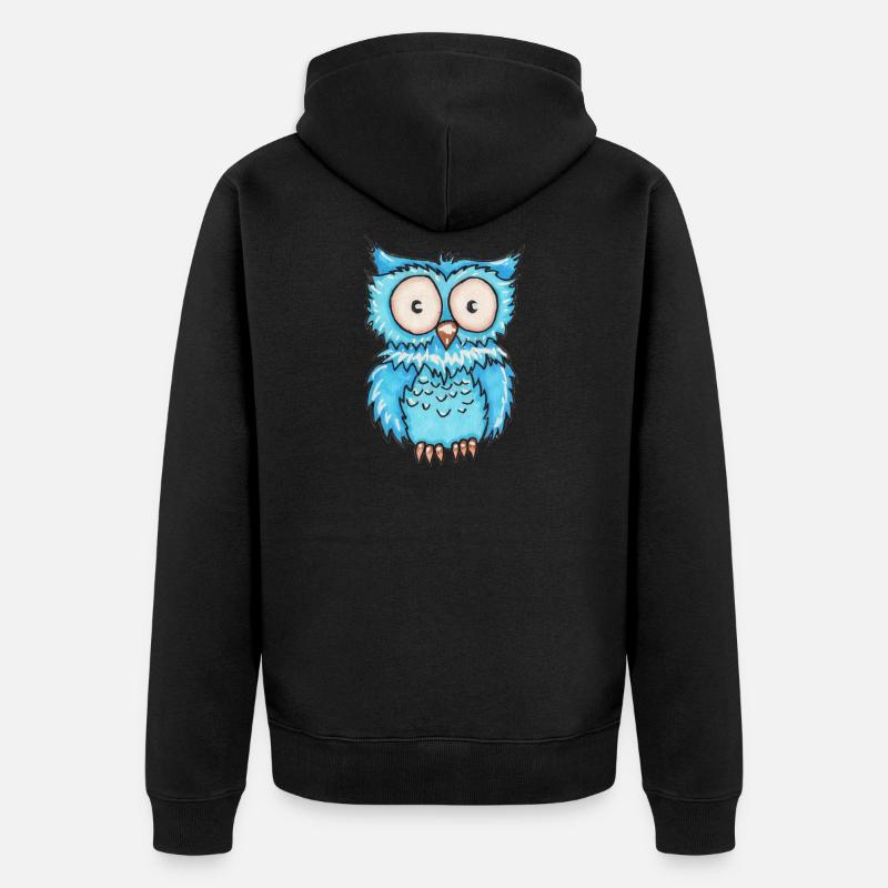 Blaue Eule - Unisex Premium Bio Zip Hoodie - Schwarz