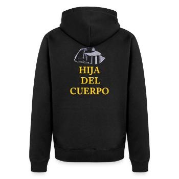 HIJA DEL CUERPO - Unisex Premium Bio Zip Hoodie - Schwarz - Hinten - Nico (187cm)