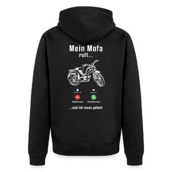 Mofa Vintage Geschenk 2 Takter Mokick Moped - Unisex Premium Bio Zip Hoodie - Schwarz - Hinten - Nico (187cm)