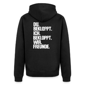 Du Bekloppt Ich Bekloppt Wir Freunde - Unisex Premium Bio Zip Hoodie - Schwarz - Hinten - Nico (187cm)