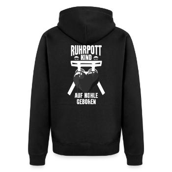 RUHRPOTT KIND RUHRGEBIET AUF KOHLE GEBOREN - Unisex Premium Bio Zip Hoodie - Schwarz - Hinten - Nico (187cm)