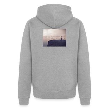 North Cape Norway. Nordkap Norvège T-shirt - Veste à capuche bio Premium Unisexe - gris chiné - Dos - Nico (187cm)