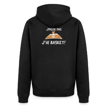 J'peux pas j'ai basket. Humour sur le basket - Veste à capuche bio Premium Unisexe - noir - Dos - Nico (187cm)