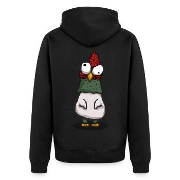 Verrücktes Huhn mit großen Augen - Unisex Premium Bio Zip Hoodie - Schwarz - Hinten - Nico (187cm)