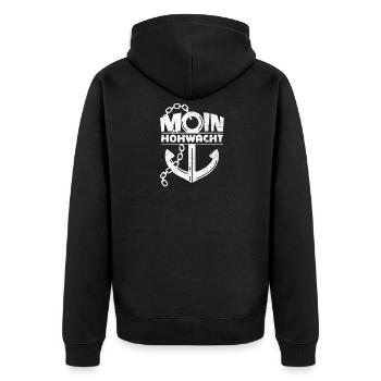 Meer Küsten-Liebe - MOIN HOHWACHT - Unisex Premium Bio Zip Hoodie - Schwarz - Hinten - Nico (187cm)