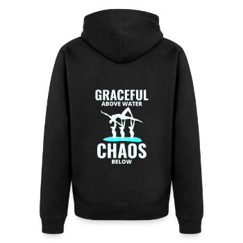 Anmutiges Chaos Synchronschwimm-Teamschwimmer - Unisex Premium Bio Zip Hoodie - Schwarz - Hinten - Nico (187cm)