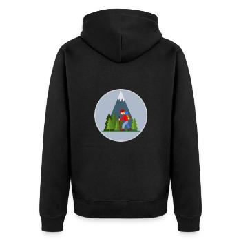 The Mountain Calls: Wandern in den Bergen - Unisex Premium Bio Zip Hoodie - Schwarz - Hinten - Nico (187cm)