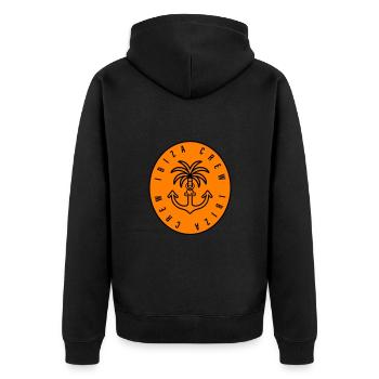 Ibiza Crew Anker Palme Herz - Unisex Premium Bio Zip Hoodie - Schwarz - Hinten - Nico (187cm)