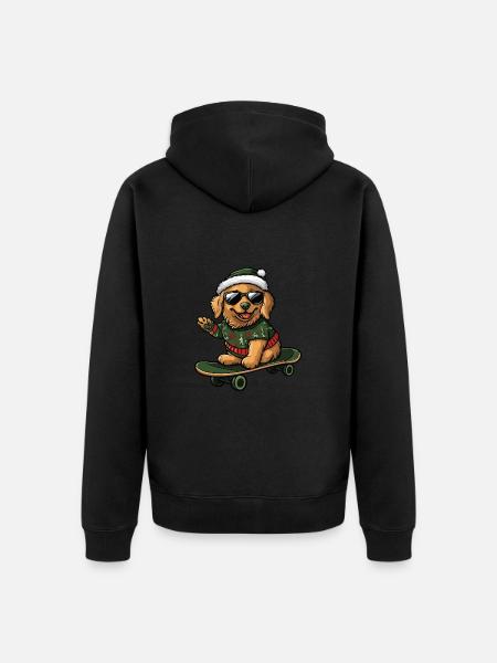 Kultainennoutaja koira Joulu Hauska Hauska - Premium unisex luomu-huppari vetoketjulla - musta