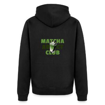Matcha Addict Club - Grüntee Design - Unisex Premium Bio Zip Hoodie - Schwarz - Hinten - Nico (187cm)