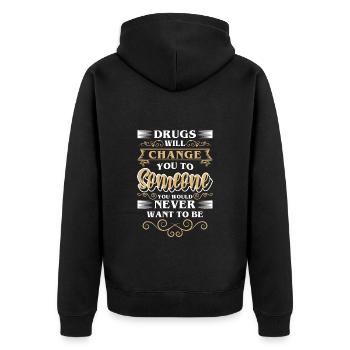 Entzug Nüchtern Cannabis Zigarette - Unisex Premium Bio Zip Hoodie - Schwarz - Hinten - Nico (187cm)