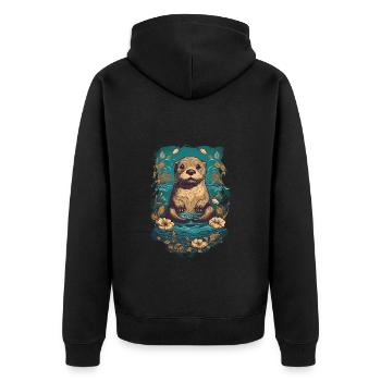 Loutre mignonne dans l’eau avec des nénuphars - Veste à capuche bio Premium Unisexe - noir - Dos - Nico (187cm)