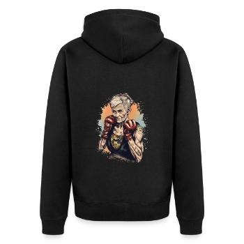 Cool boxer granny with boxing gloves - Unisex Premium Organic Zip Hoodie - black - Back - Nico (187cm)