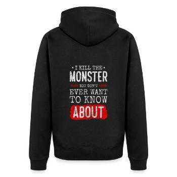 Horror Frighten Funny - Unisex Premium Organic Zip Hoodie - black - Back - Nico (187cm)