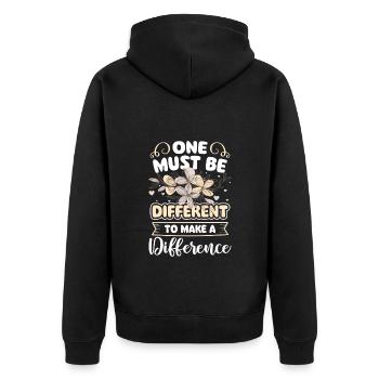 Einzigartig Mensch Besonders - Unisex Premium Bio Zip Hoodie - Schwarz - Hinten - Nico (187cm)