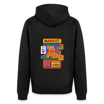 Cat in the store - Unisex Premium Organic Zip Hoodie - black - Back - Nico (187cm)