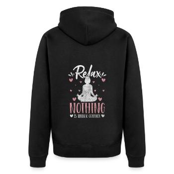 Yoga Frieden Namaste Karma - Unisex Premium Bio Zip Hoodie - Schwarz - Hinten - Nico (187cm)