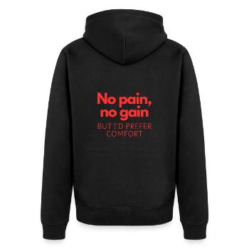 Ich bevorzuge Komfort - Unisex Premium Bio Zip Hoodie - Schwarz - Hinten - Nico (187cm)