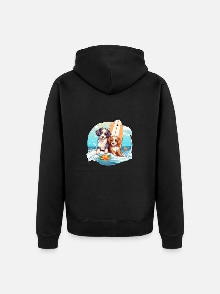 Two surfing dogs - Unisex Premium Organic Zip Hoodie - black