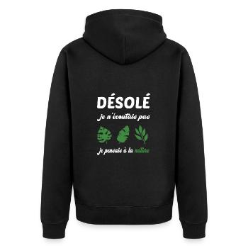 Désolé je n'écoutais pas t-shirt naturopathe - Veste à capuche bio Premium Unisexe - noir - Dos - Nico (187cm)
