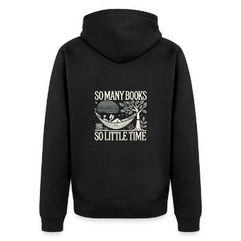 Verloren in einem Buch unter den Sternen - Unisex Premium Bio Zip Hoodie - Schwarz - Hinten - Nico (187cm)