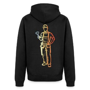 Oldschool Plumber - Unisex Premium Organic Zip Hoodie - black - Back - Nico (187cm)