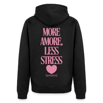 Mehr Liebe Weniger Stress  - Unisex Premium Bio Zip Hoodie - Schwarz - Hinten - Nico (187cm)