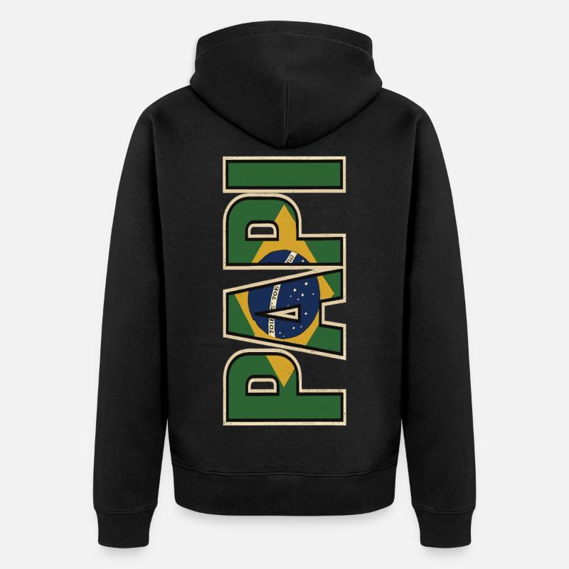 PAPI Brasil – Style rétro avec drapeaux - Veste à capuche bio Premium Unisexe - noir