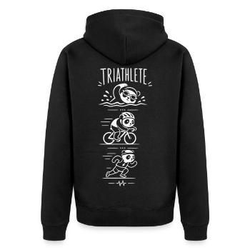 Triathlon - Unisex Premium Bio Zip Hoodie - Schwarz - Hinten - Nico (187cm)