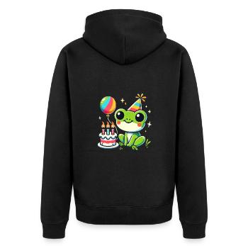 Frog Kid Celebrating Birthday - Unisex Premium Bio Zip Hoodie - Schwarz - Hinten - Nico (187cm)