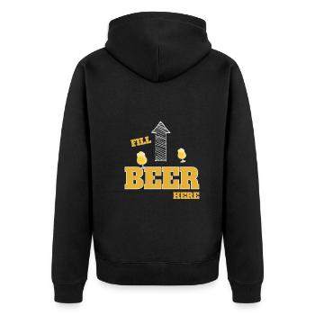 Lustiger Spruch für Bier Fans Fill Beer Here - Unisex Premium Bio Zip Hoodie - Schwarz - Hinten - Nico (187cm)